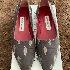 AUTH Manolo Blahnik flat loafer shoes eu39 8.5 9 grey fabric with embroidery